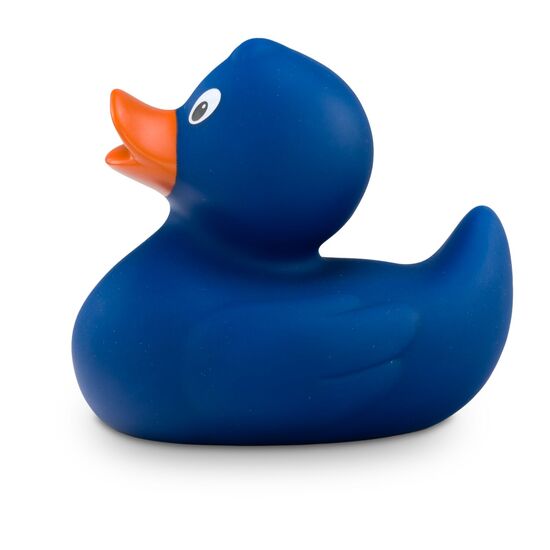 blaue Badeente Boris mit orangenen Schnabel in Standardform, Größe: ca. 8 cm, inklusive Quietschventil