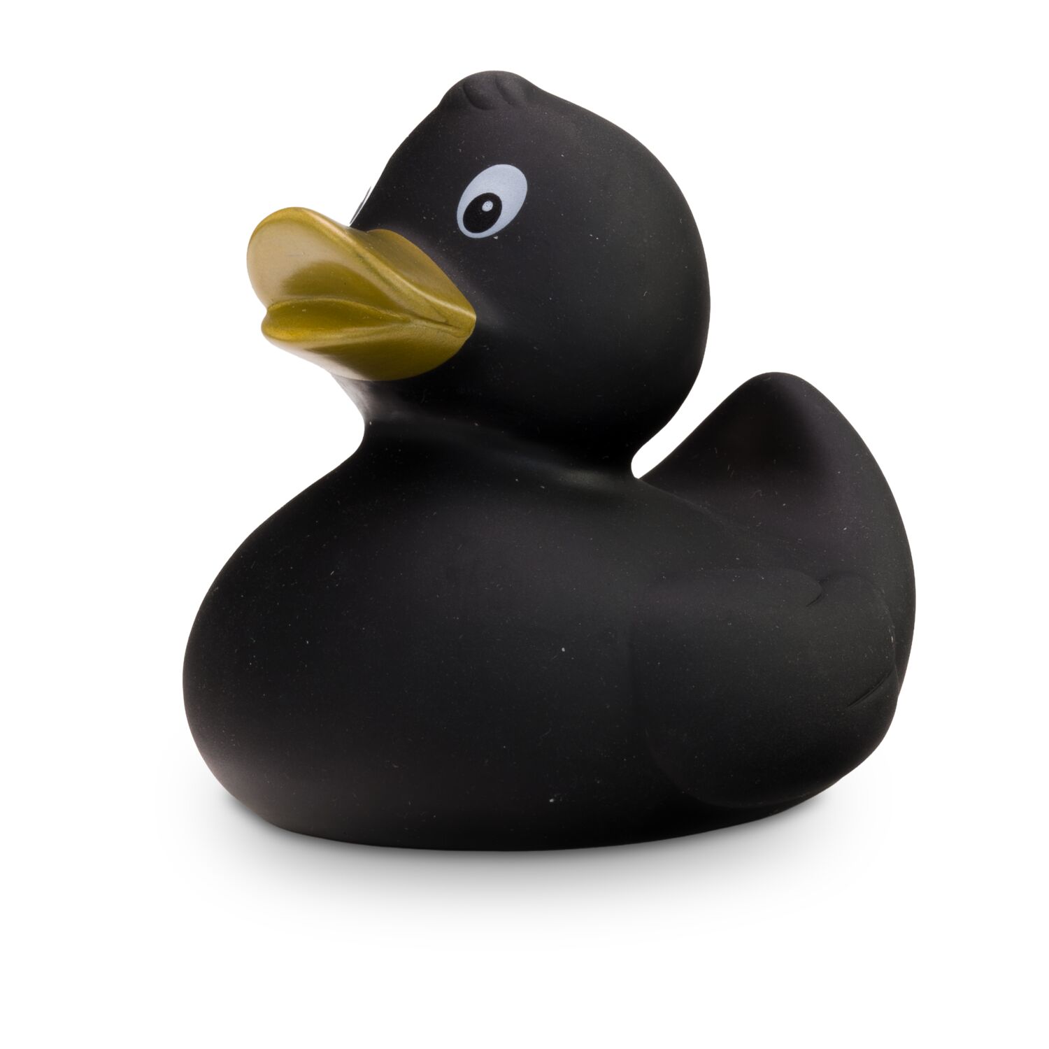 schwarze Badeente Greta Goldschnabel mit goldenem Schnabel, Größe: ca. 8 cm. Inklusive Quietschventil