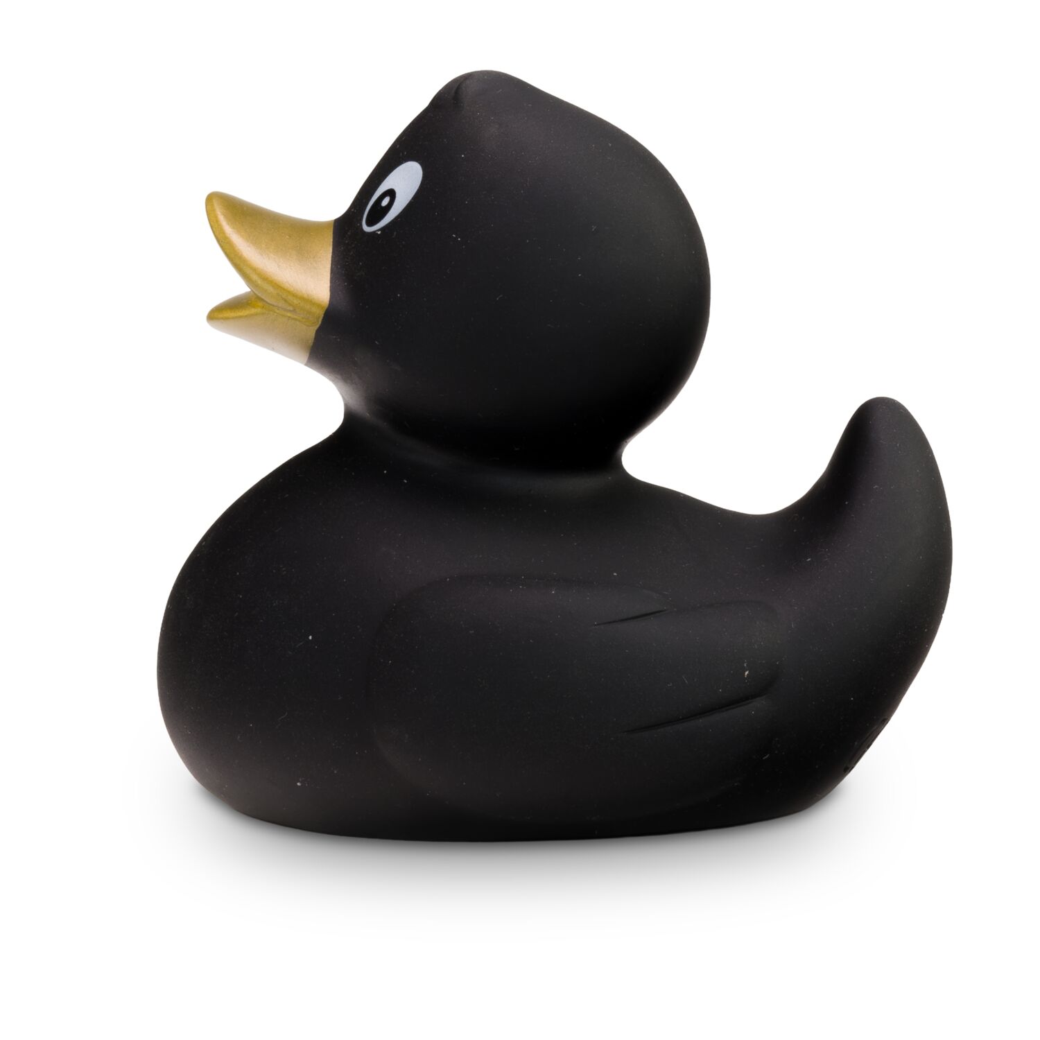schwarze Badeente Greta Goldschnabel mit goldenem Schnabel, Größe: ca. 8 cm. Inklusive Quietschventil