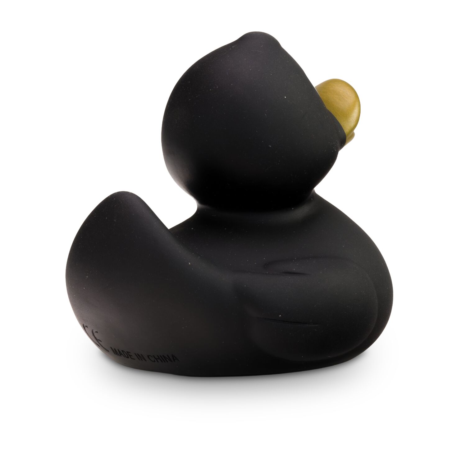 schwarze Badeente Greta Goldschnabel mit goldenem Schnabel, Größe: ca. 8 cm. Inklusive Quietschventil