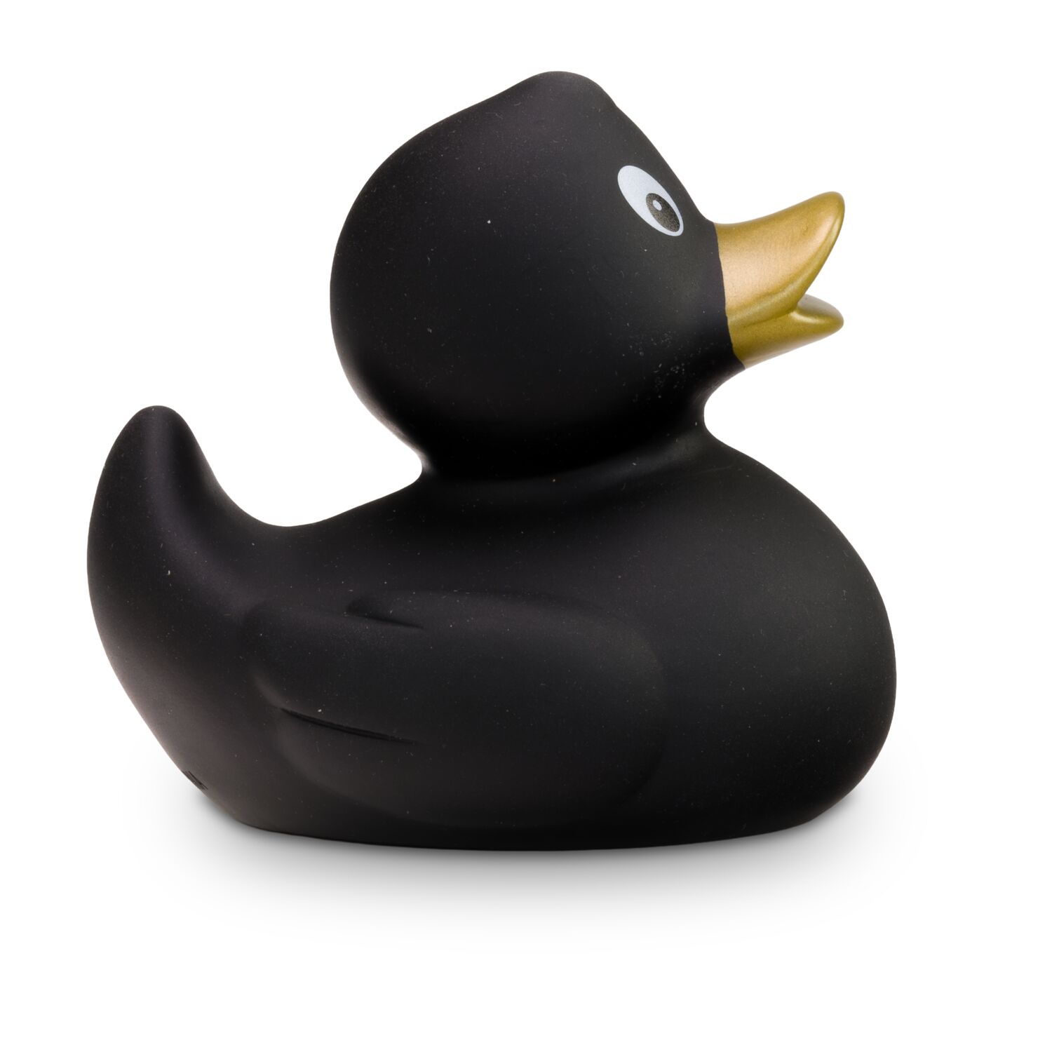 schwarze Badeente Greta Goldschnabel mit goldenem Schnabel, Größe: ca. 8 cm. Inklusive Quietschventil