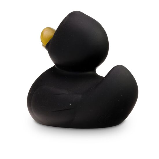 schwarze Badeente Greta Goldschnabel mit goldenem Schnabel, Größe: ca. 8 cm. Inklusive Quietschventil