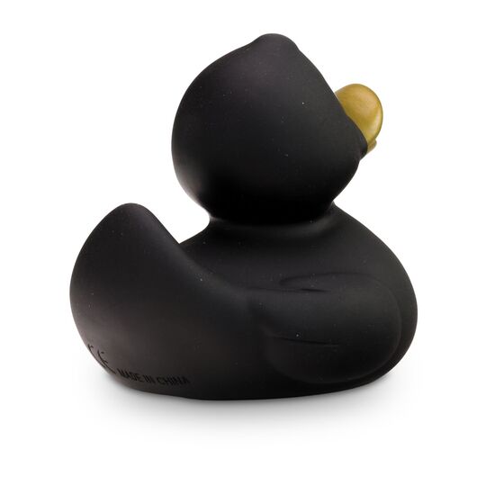 schwarze Badeente Greta Goldschnabel mit goldenem Schnabel, Größe: ca. 8 cm. Inklusive Quietschventil