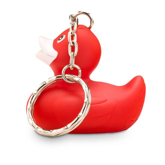 rote Badeente Renate XS mit weißem Schnabel, Größe: ca. 5 cm. Inklusive Quietschventil und Schlüsselanhänger