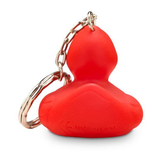 rote Badeente Renate XS mit weißem Schnabel, Größe: ca. 5 cm. Inklusive Quietschventil und Schlüsselanhänger