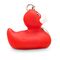 rote Badeente Renate XS mit weißem Schnabel, Größe: ca. 5 cm. Inklusive Quietschventil und Schlüsselanhänger
