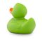 grüne Badeente Gregor im Mini-Format - mit orangenem Schnabel. Größe: ca. 6 cm, inklusive Quietschventil