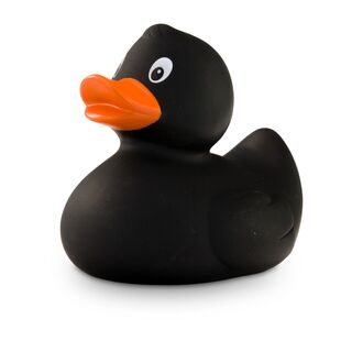 schwarze Badeente Mini-Blacky mit orangenen Schnabel, Größe: ca. 6 cm. Inklusive Quietschventil
