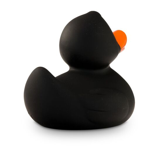 schwarze Badeente Mini-Blacky mit orangenen Schnabel, Größe: ca. 6 cm. Inklusive Quietschventil