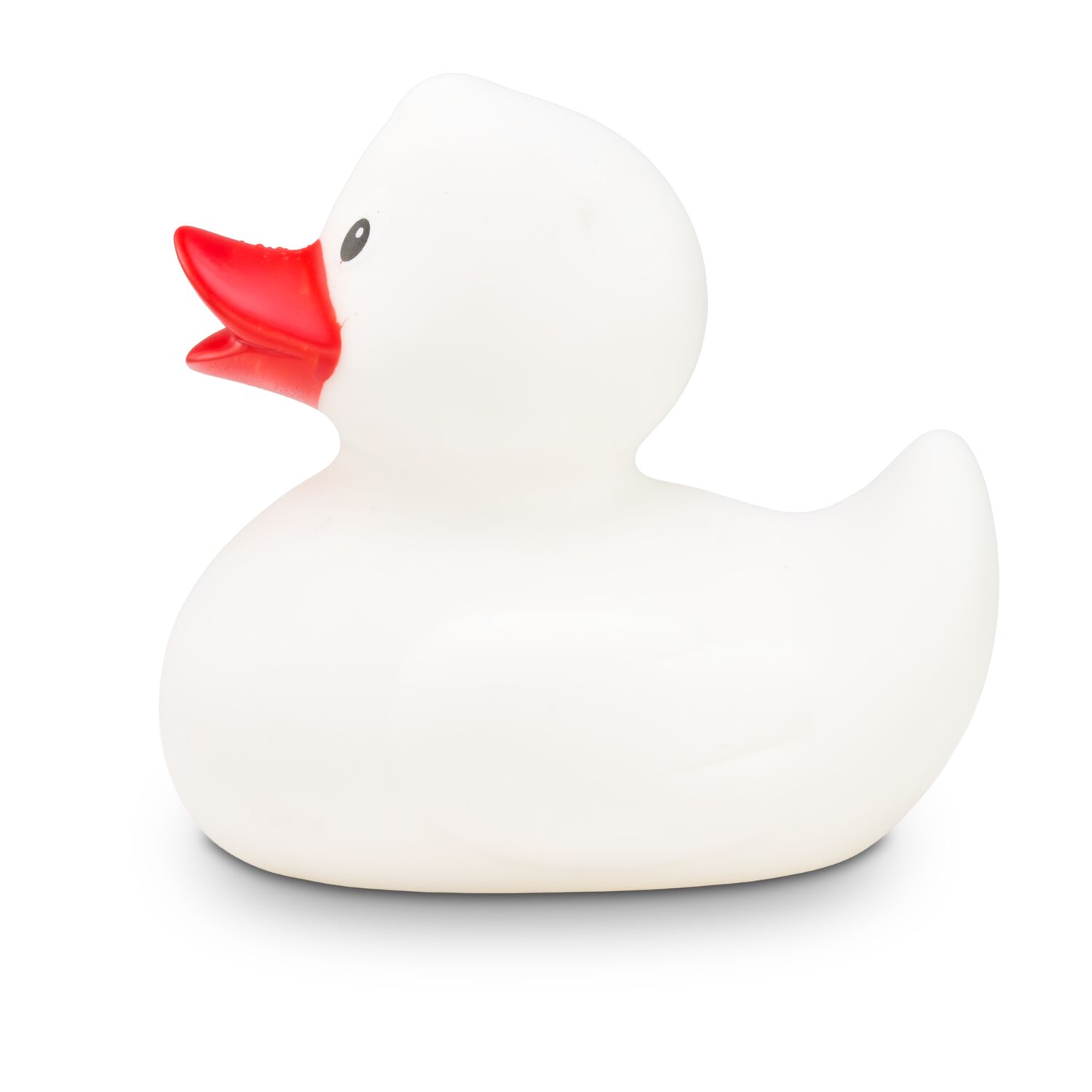 weiße Badeente Snow mit rotem Schnabel, Größe: ca. 8 cm. Inklusive Quietschventil