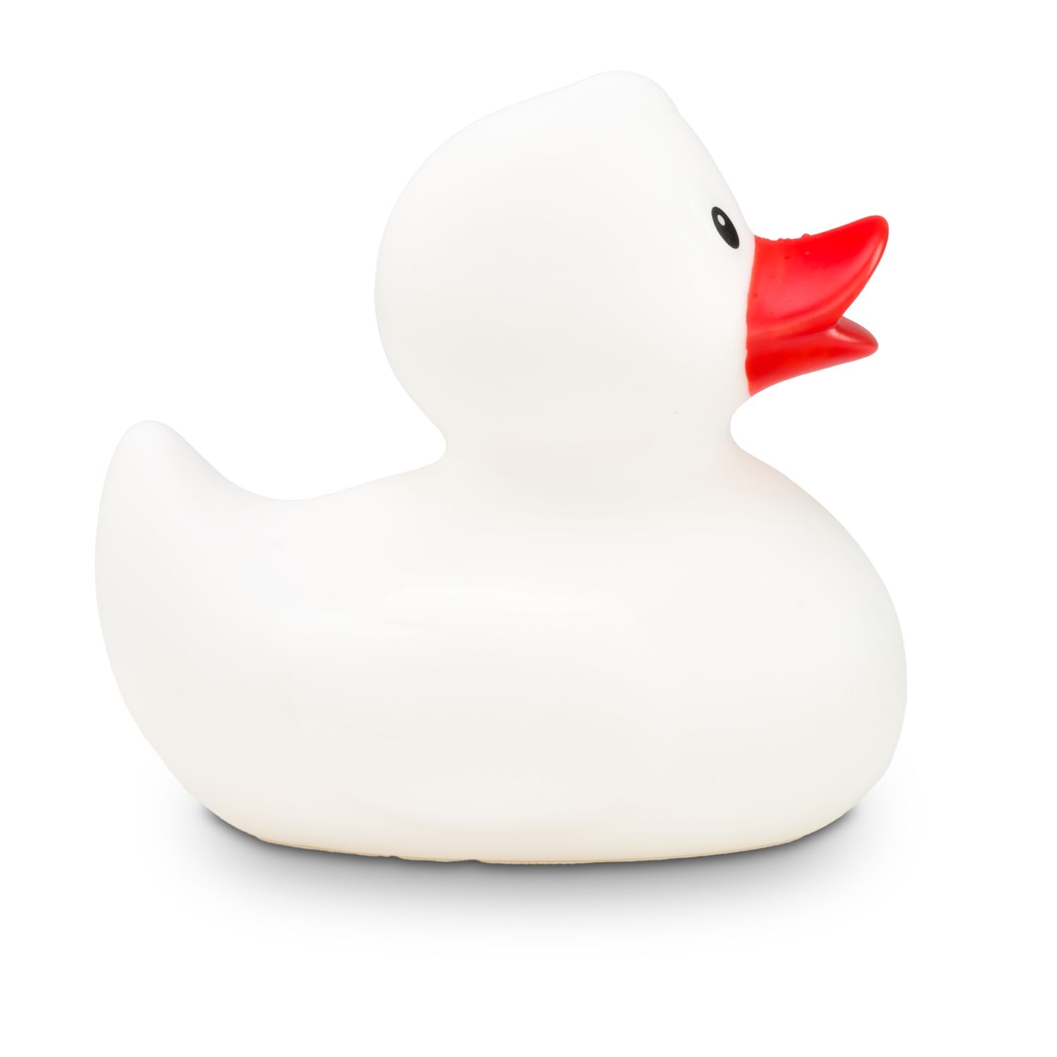 weiße Badeente Snow mit rotem Schnabel, Größe: ca. 8 cm. Inklusive Quietschventil