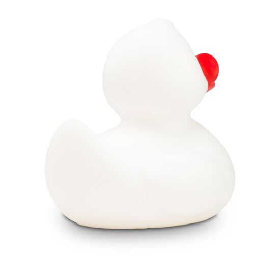 weiße Badeente Snow mit rotem Schnabel, Größe: ca. 8 cm. Inklusive Quietschventil
