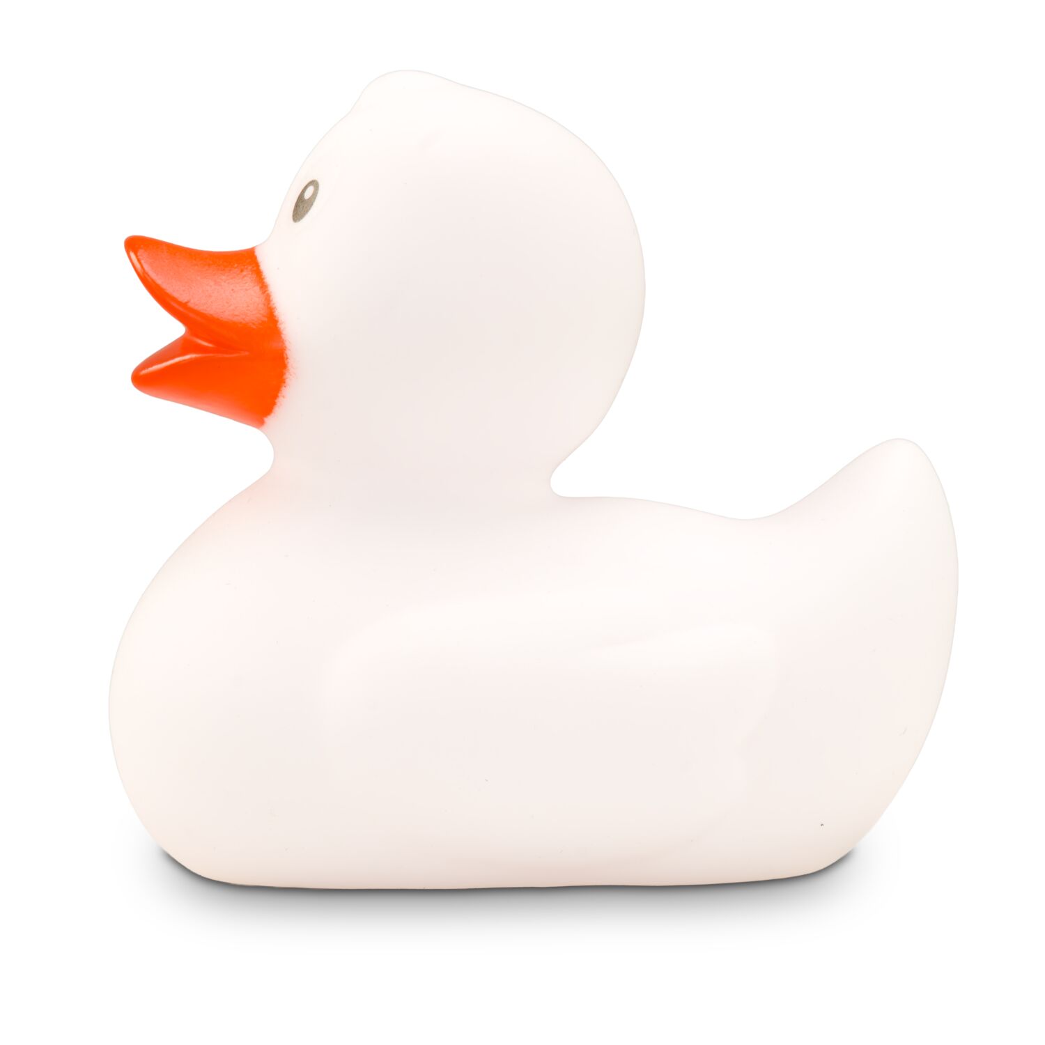 weiße Badeente Snow im Mini-Format mit rotem Schnabel, Größe: ca. 6 cm. Inklusive Quietschventil