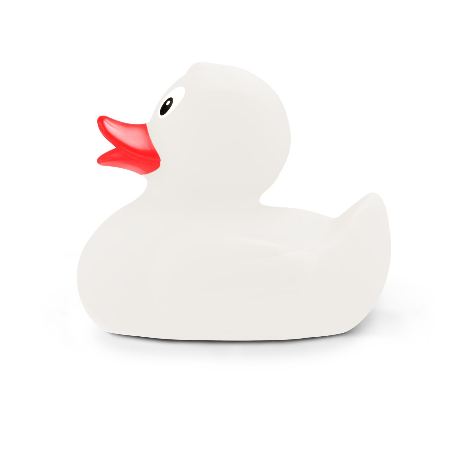 weiße Badeente Snow XXL im Großformat mit rotem Schnabel, Größe: ca. 30 cm. Inklusive Quietschventil