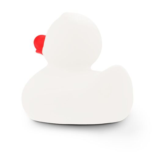 weiße Badeente Snow XXL im Großformat mit rotem Schnabel, Größe: ca. 30 cm. Inklusive Quietschventil
