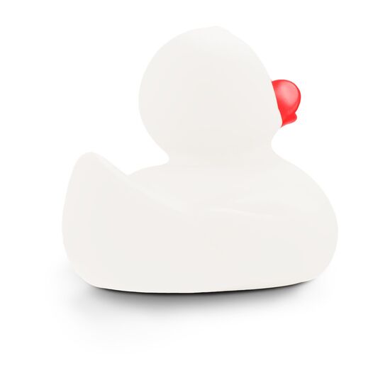 weiße Badeente Snow XXL im Großformat mit rotem Schnabel, Größe: ca. 30 cm. Inklusive Quietschventil