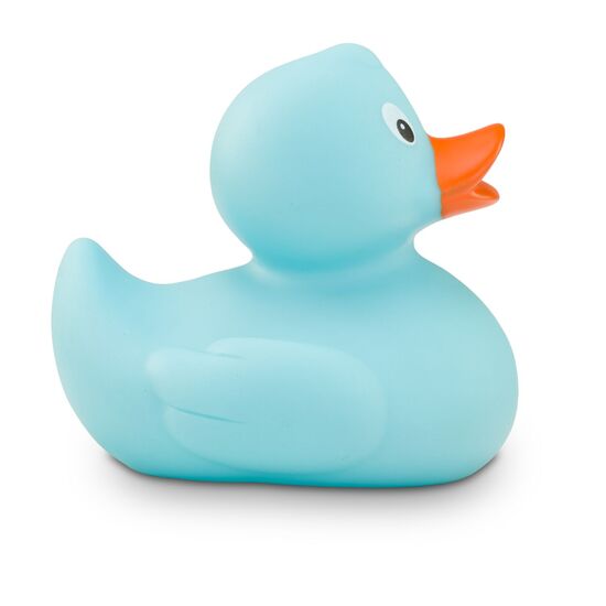 türkisene Werbeente Aqua Marina mit orangenem Schnabel, Größe: ca. 8 cm. Inklusive Quietschventil