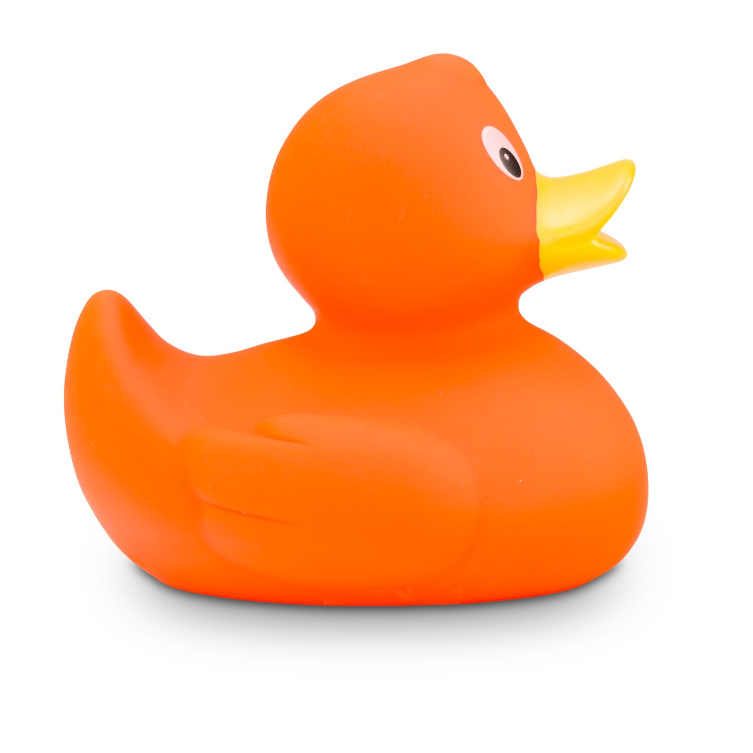 orangene Werbeente Clementine mit gelbem Schnabel, Größe: ca. 8 cm. Inklusive Quietschventil
