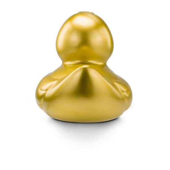 goldene Werbeente Goldmarie XXL in Großformat mit orangenem Schnabel, Größe: ca. 30 cm. Inklusive Quietschventil