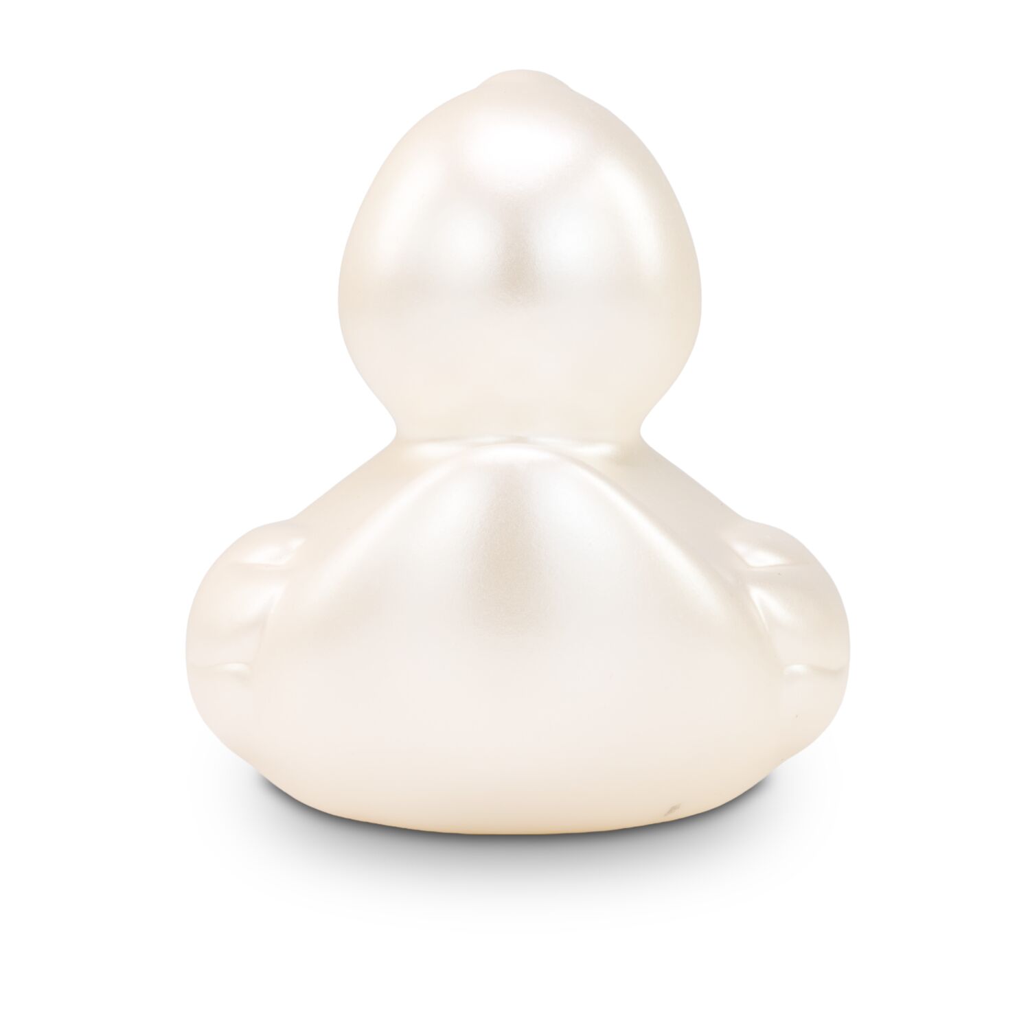 perlmutte Werbeente Pia Perlmutt mit schwarzem Schnabel und in Standardform, Größe: ca. 8 cm. Inklusive Quietschventil