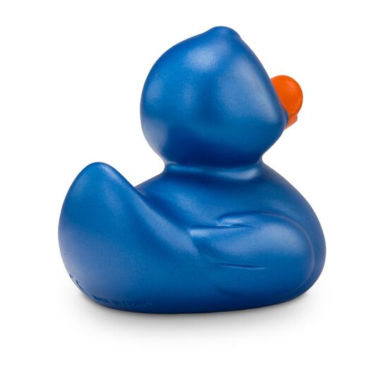 kobaltblaue Werbeente Bianca Blauglanz mit orangenem Schnabel in Standardform, Größe: ca. 8 cm. Inklusive Quietschventil