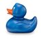 kobaltblaue Werbeente Bianca Blauglanz mit orangenem Schnabel in Standardform, Größe: ca. 8 cm. Inklusive Quietschventil