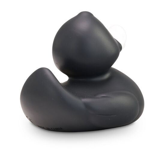 anthrazite Werbeente Aaron Anthrazit mit weißem Schnabel in Standardform, Größe: ca. 8 cm. Inklusive Quietschventil