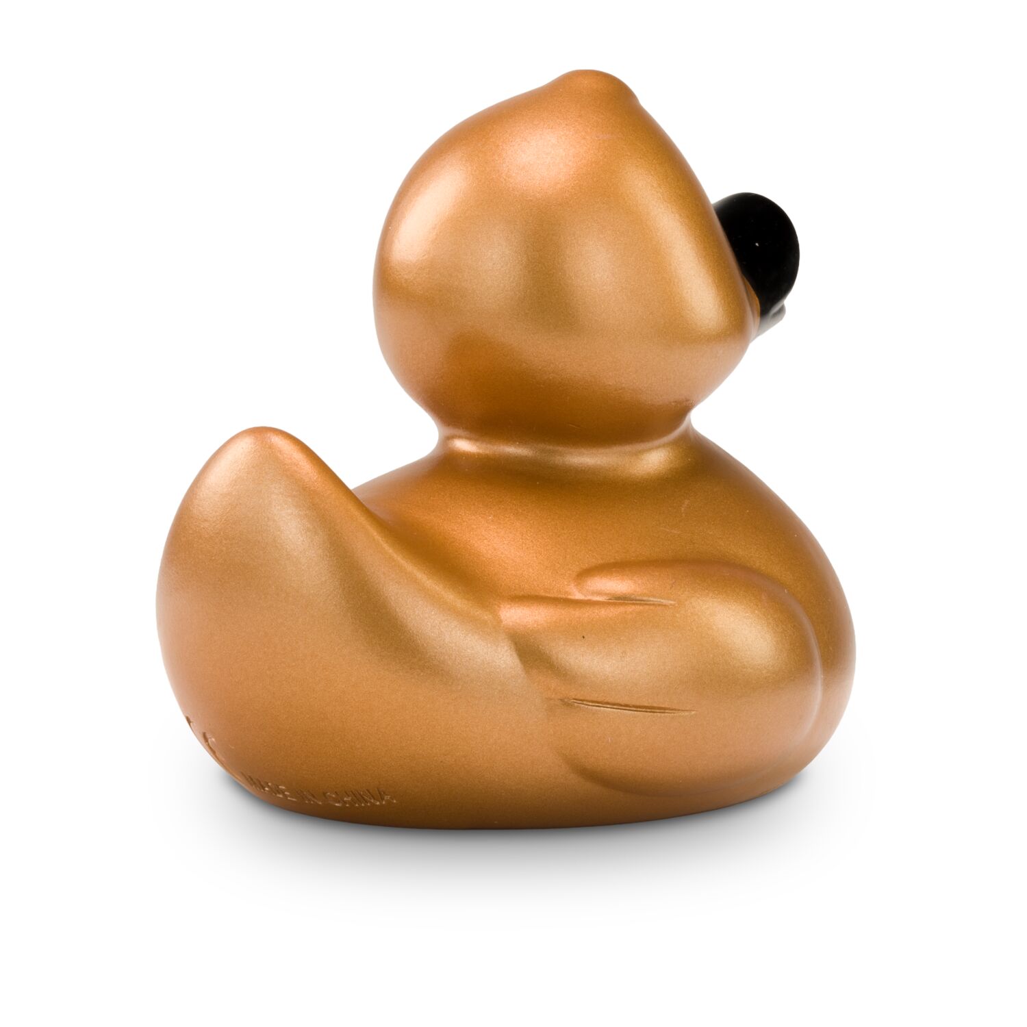 kupferfarbene Werbeente Kira mit schwarzen Schnabel in Standardform, Größe: ca. 8 cm. Inklusive Quietschventil