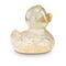 transparente Werbeente Gloria Goldglitzer mit goldenen Partikeln und goldenem Schnabel, Größe: ca. 8 cm. Inklusive Quietschventil