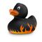 mattschwarze Werbeente Frank Flamme mit Flammenprint, Größe: ca. 8 cm. Inklusive Quietschventil