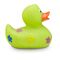 grüne Badeente Beate Blumenwiese mit bunten Blumenmotiven in Blau, Gelb und Lila. Größe: ca. 8 cm. Inklusive Quietschventil