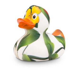 bunte Werbeente Fiona Flower, Größe: ca. 8 cm. Inklusive Quietschventil