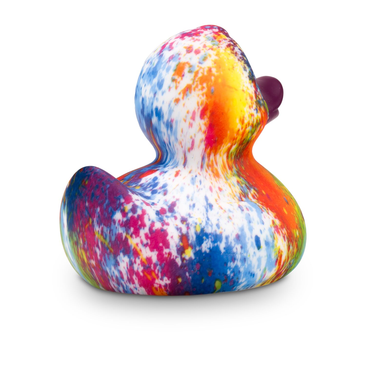 bunte Werbeente Robin Rainbow mit bordeauxfarbenen Schnabel, Größe: ca. 8 cm. Inklusive Quietschventil