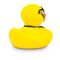 gelbe Werbeente Oskar Office mit orangenem Schnabel,Headset und Laptop, Größe: ca. 8 cm. Inklusive Quietschventil
