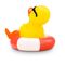 gelbe Werbeente Brian Beachboyauf einem Schwimmring mit Sonnenbrille, Cocktail, Größe: ca. 8 cm. Inklusive Quietschventil