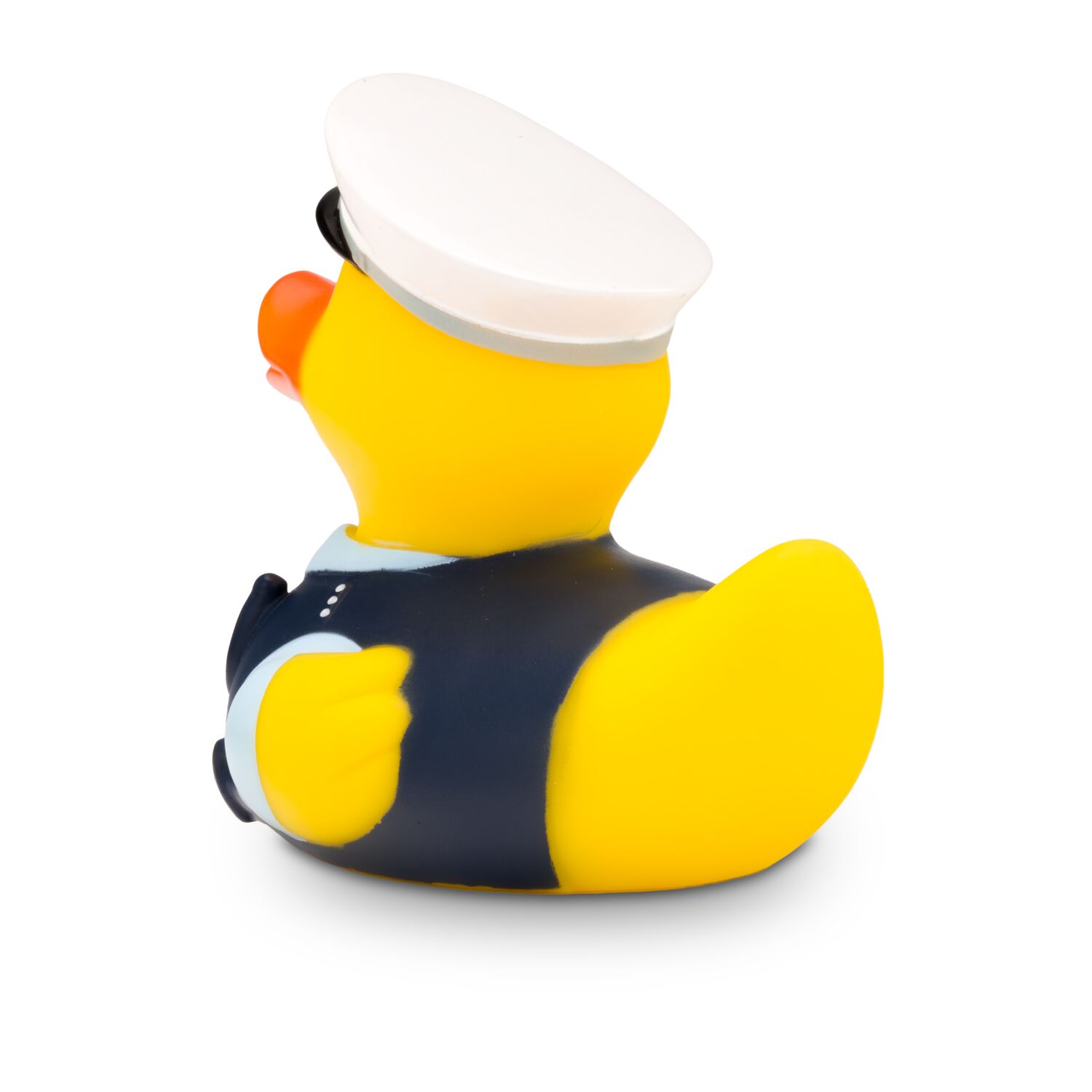 gelbe Werbeente Benjamin Blaulicht mit Polizei-Outfit, Größe: ca. 8 cm. Inklusive Quietschventil