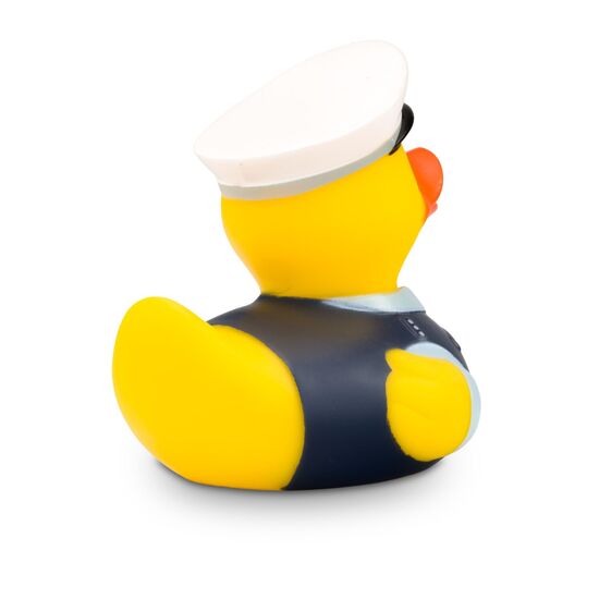 gelbe Werbeente Benjamin Blaulicht mit Polizei-Outfit, Größe: ca. 8 cm. Inklusive Quietschventil