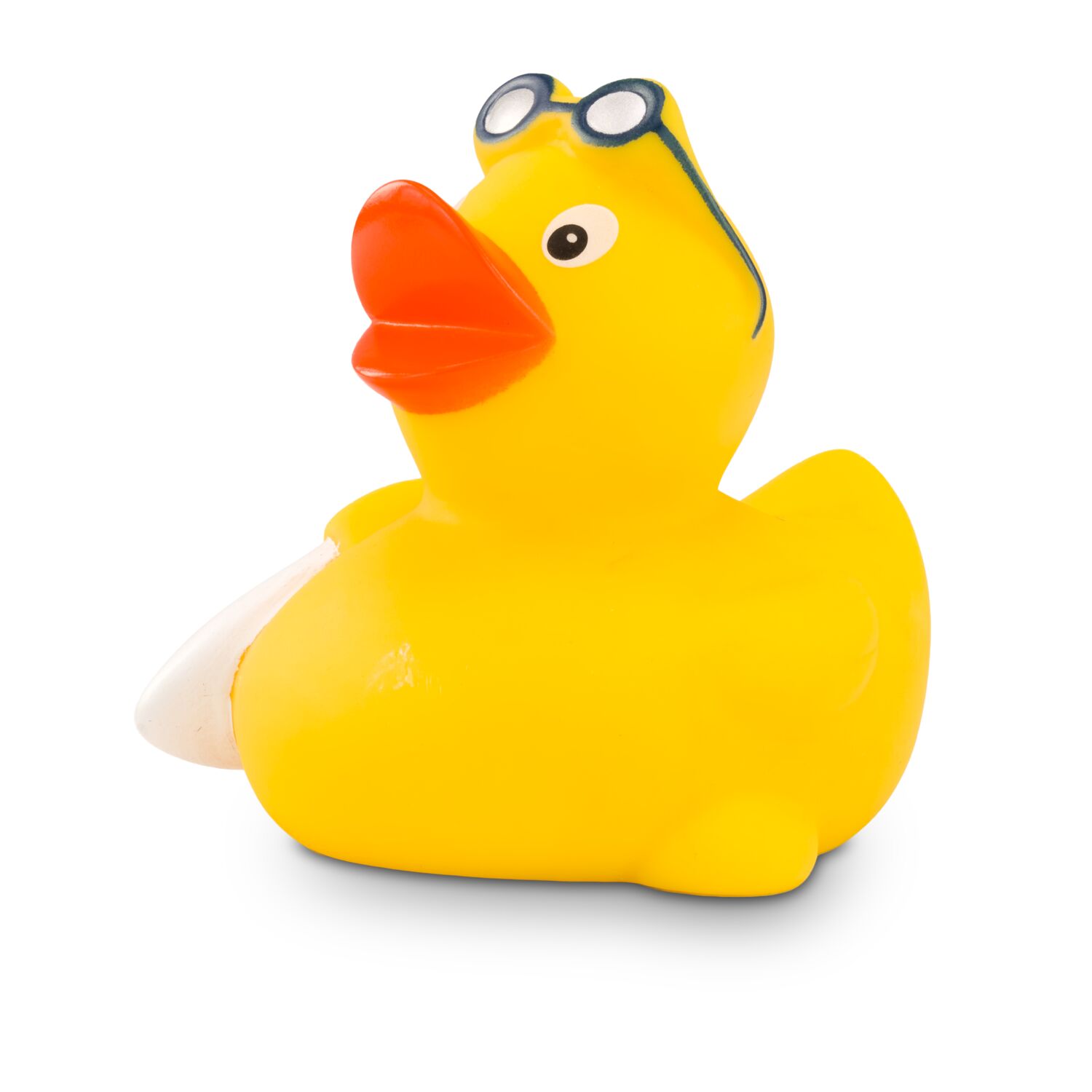 gelbe Werbeeente Willi Wellenreiter mit Surfbrett und Sonnenbrille Größe: ca. 8 cm. Inklusive Quietschventil
