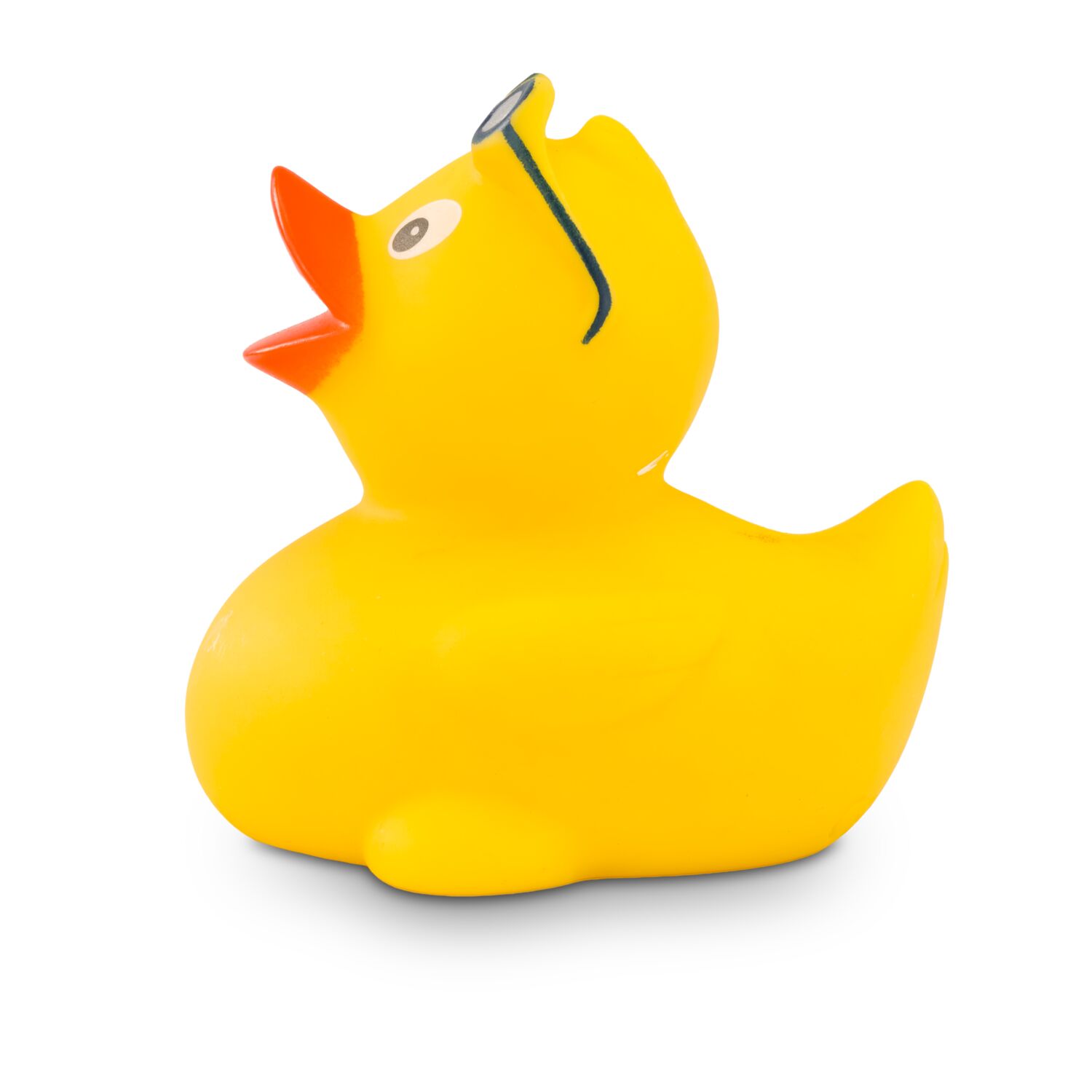 gelbe Werbeeente Willi Wellenreiter mit Surfbrett und Sonnenbrille Größe: ca. 8 cm. Inklusive Quietschventil