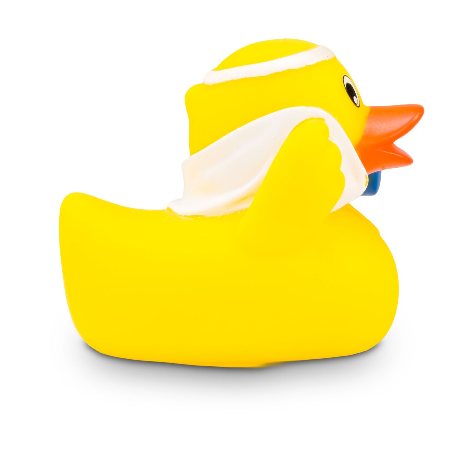 gelbe Badeente Herbert Hantel mit Hantel, Handtuch und Stirnband, Größe: ca. 8 cm. Inklusive Quietschventil