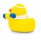 gelbe Badeente Herbert Hantel mit Hantel, Handtuch und Stirnband, Größe: ca. 8 cm. Inklusive Quietschventil