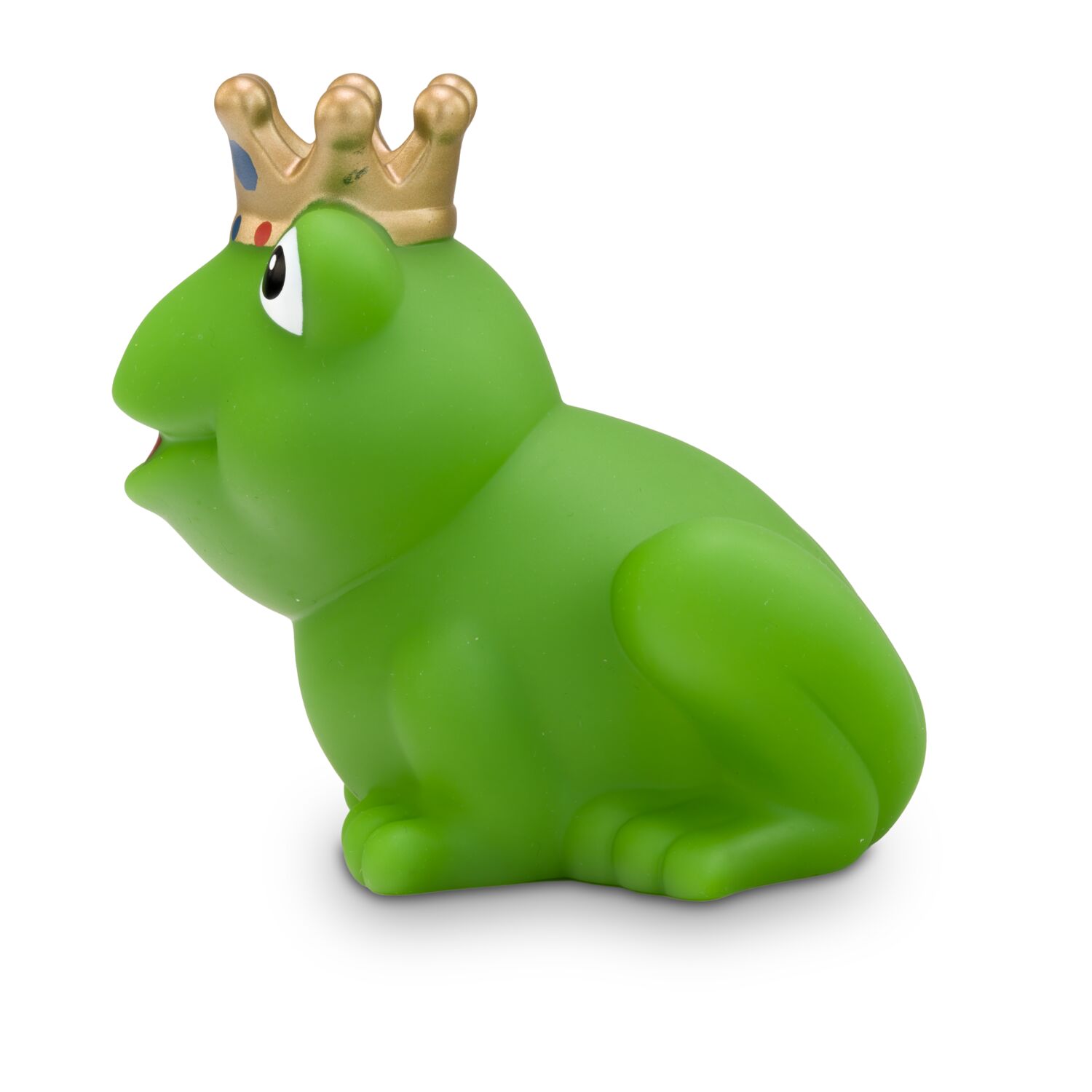 grüne Werbeente Fabian Froschkönig mit goldener Krone, Größe: ca. 8 cm. Inklusive Quietschventil