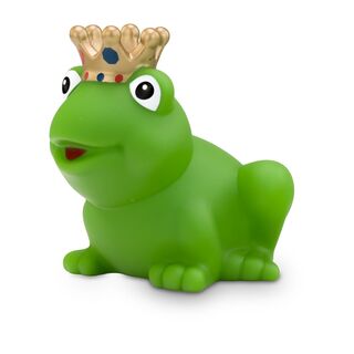 grüne Werbeente Fabian Froschkönig mit goldener Krone, Größe: ca. 8 cm. Inklusive Quietschventil
