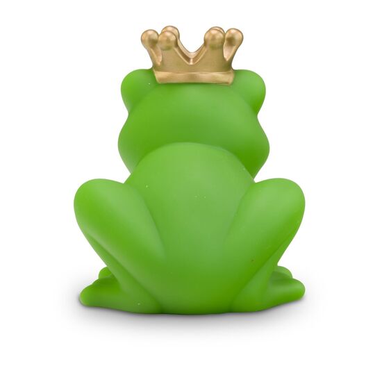 grüne Werbeente Fabian Froschkönig mit goldener Krone, Größe: ca. 8 cm. Inklusive Quietschventil