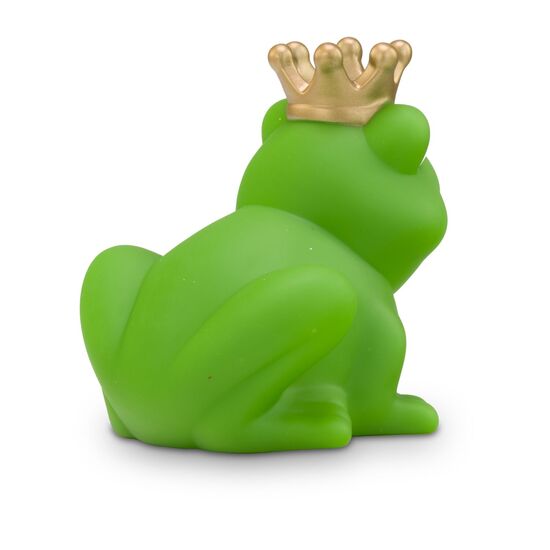 grüne Werbeente Fabian Froschkönig mit goldener Krone, Größe: ca. 8 cm. Inklusive Quietschventil