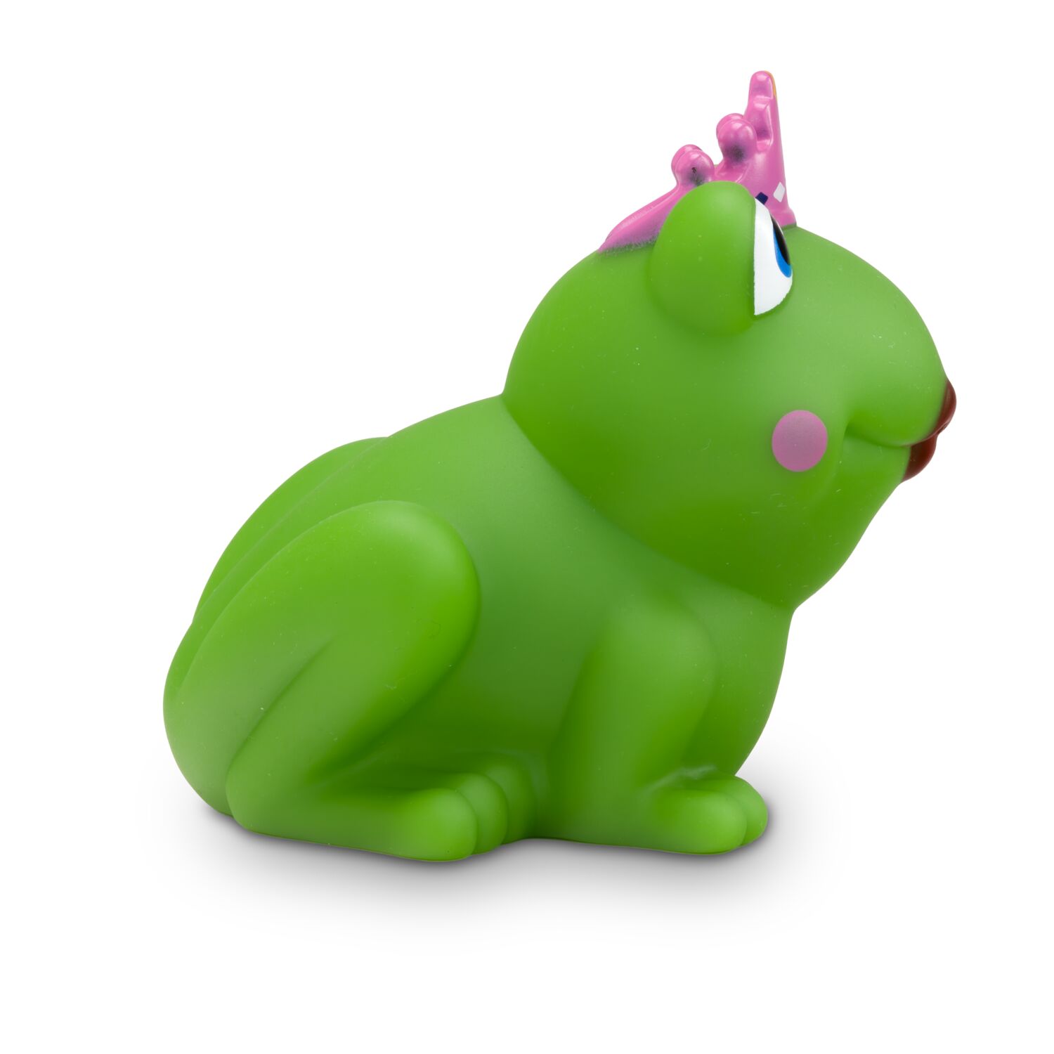 grüne Werbeente Fabienne Froschkönigin mit Krone, Größe: ca. 8 cm. Inklusive Quietschventil