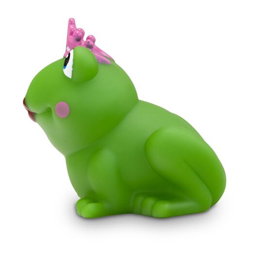grüne Werbeente Fabienne Froschkönigin mit Krone, Größe: ca. 8 cm. Inklusive Quietschventil