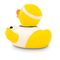 gelbe Badeente Fritz Freistoß mit weißem Trikot, Stirnband und Ball, Größe: ca. 8 cm. Inklusive Quietschventil