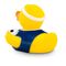 gelbe Badeente Fritz Freistoß mit blauem Trikot, Stirnband und Ball, Größe: ca. 8 cm. Inklusive Quietschventil