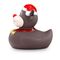 braune Werbeente Rudolph Rentier mit roter Nase, Weihnachtsmütze, Halsband mit Glöckchen, Größe: ca. 8 cm. Inklusive Quietschventil